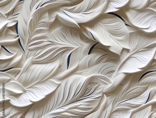Mural with white leaf patte...