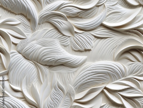 Mural with white leaf patte...