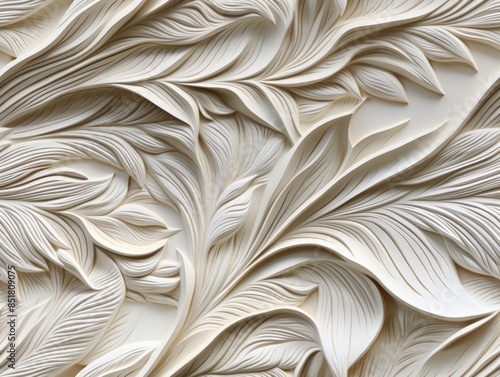 Mural with white leaf patte...