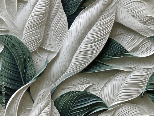 Mural with white leaf patte...
