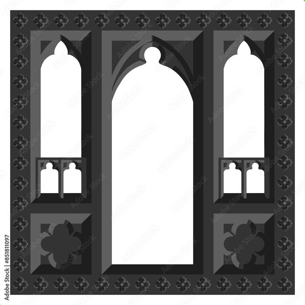 Gothic window tracery. Stone architectural frame. Illustration. Gothic window tracery. Stone architectural frame. Illustration.