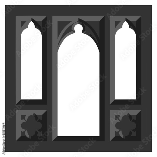 Gothic window tracery. Stone architectural frame. Illustration.