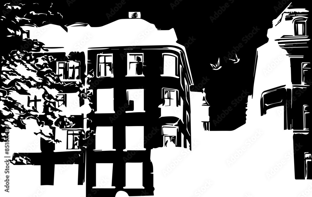 Fototapeta premium House silhouette drawing design banner