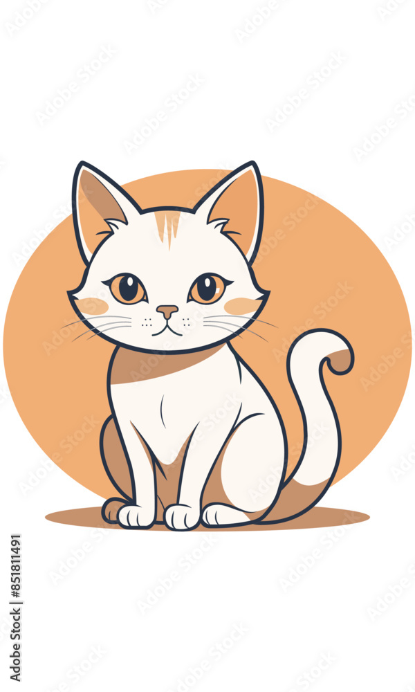 Obraz premium A cat sitting down 2d vector flat color flat line eps illustration