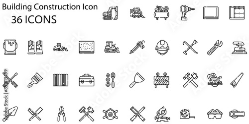 Set of bulding construction icons. Line art style icons bundle. vector illustration
