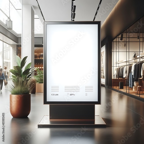 A large rectangular empty white sign in a mall eyecatching engaging Illustrative engaging.