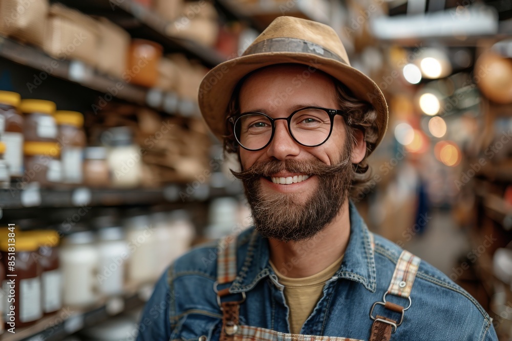 Smiling Man Working at a Local Grocery Store Smiling Man Working at a Local Grocery Store
