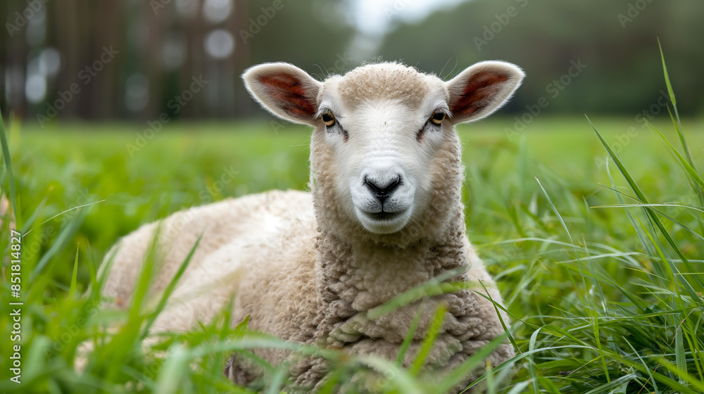 portrait of a sheep in grassy field in the farm portrait of a sheep in grassy field in the farm