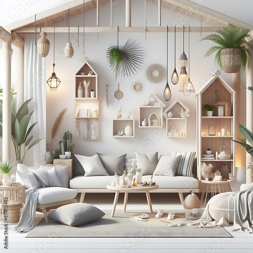 A living room style interior set design with a mockup poster empty white and with a couch and a table Vibrant engaging unique.