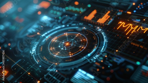 Wallpaper Mural High-tech digital interface with futuristic data visualization and holographic elements, showcasing advanced technology and innovation. Torontodigital.ca