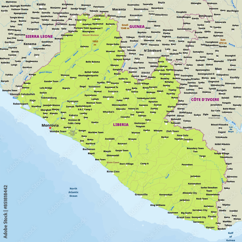 Fototapeta premium Simple political map of Liberia