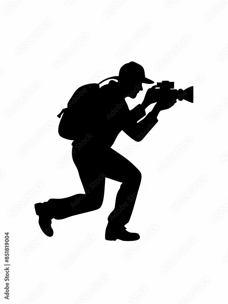 Photographers in action shooting diverse subjects and scenes, silhouette vector illustration