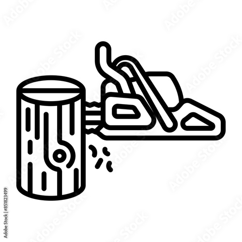 Electric Log Cutter limbing vector icon design, timber and lumber Symbol, Forestry Deforestation Sign forest farming and woodlands stock, Power chainsaw cutting wood plank of felled tree trunk concept