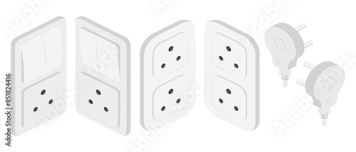 isometric power outlet plug electric socket indian type d switcher set vector flat illustration