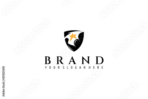 gym logo with shield and star icon in flat design style