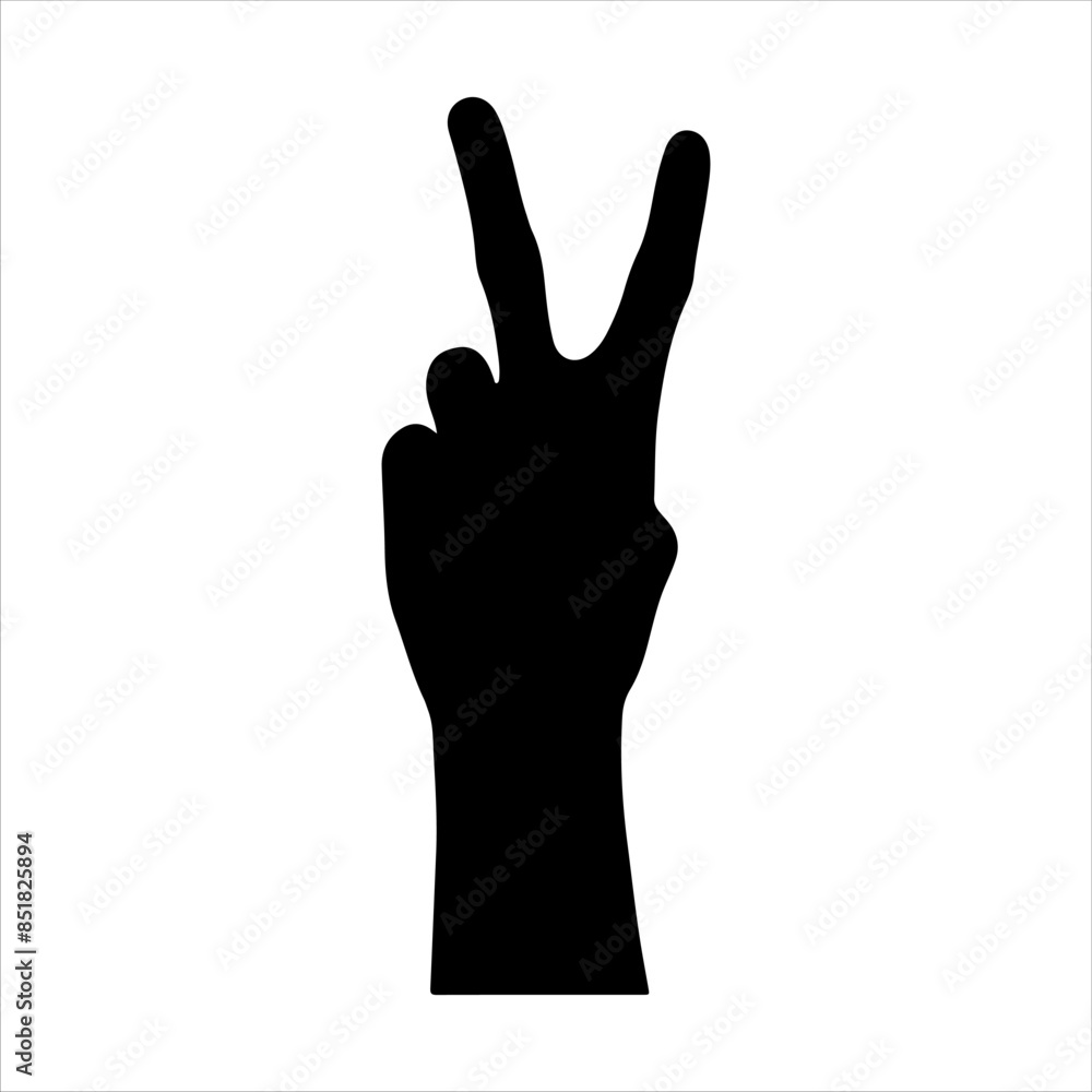 Hand gesture peace fingers silhouette isolated on white background. Peace fingers icon vector illustration design. Hand gesture peace fingers silhouette isolated on white background. Peace fingers icon vector illustration design.