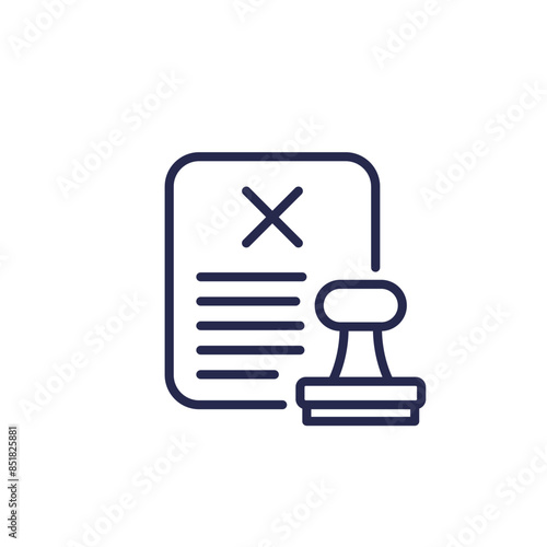 rejected document line icon with a stamp