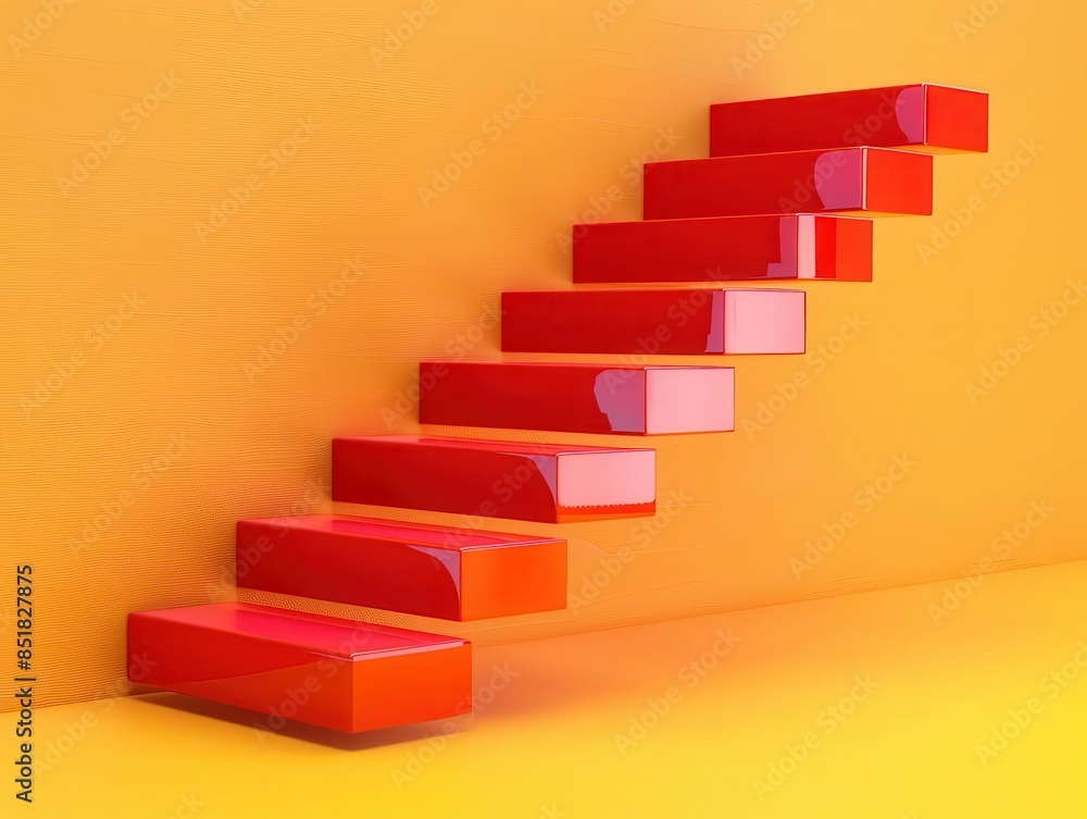 Create a realistic 3D rendering of a staircase with 8 red steps Create a realistic 3D rendering of a staircase with 8 red steps