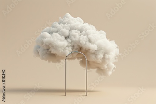 3d render of cloud in light beige background with silver arch door minimalistic photo