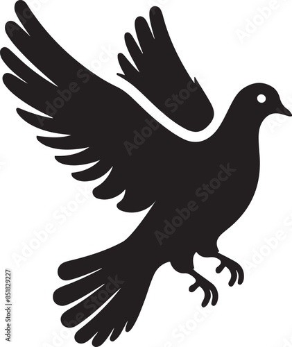 Pigeon flying silhouette vector illustration.