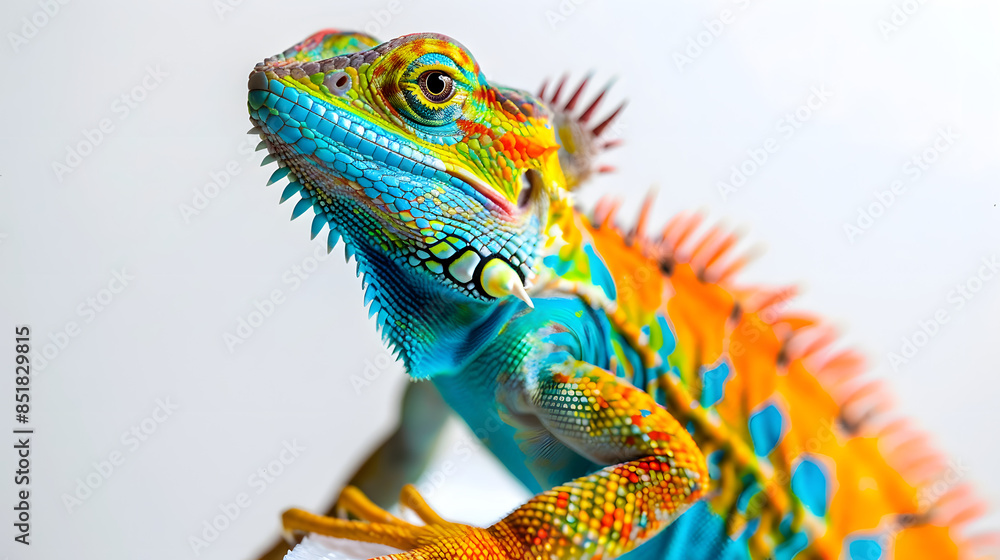 Fototapeta premium Chameleon on a branch, in a fun and colorful cartoon style