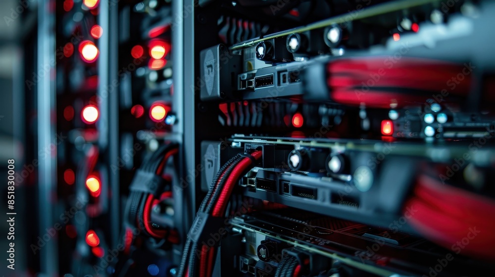 Detailed view of a Bitcoin cryptocurrency mining rig Detailed view of a Bitcoin cryptocurrency mining rig