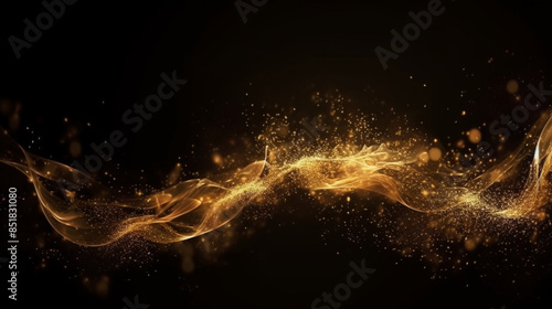 Golden fragrance flow effect with magical glitter fluid sparkles and sparkling particles.