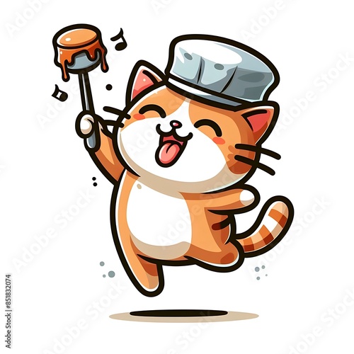 A cartoon of a cat design drawing graphic holding a spoon engaging eyecatching engaging highquality.