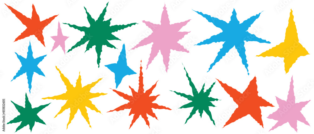 Set of jagged irregular stars shape. Cut out of paper for collages. Grunge elements for design. Vector illustration. isolated on a white background.
Set of jagged irregular stars shape. Cut out of paper for collages. Grunge elements for design. Vector illustration. isolated on a white background.