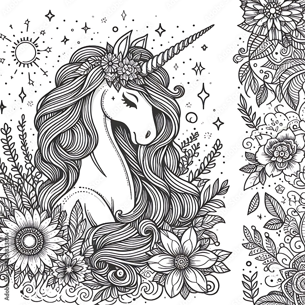 Fototapeta premium A coloring page of a unicorn relevant creative.