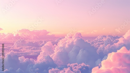 Vast expanse of cumulus clouds during what appears to be either sunrise or sunset, given the soft pink and orange hues in the sky photo