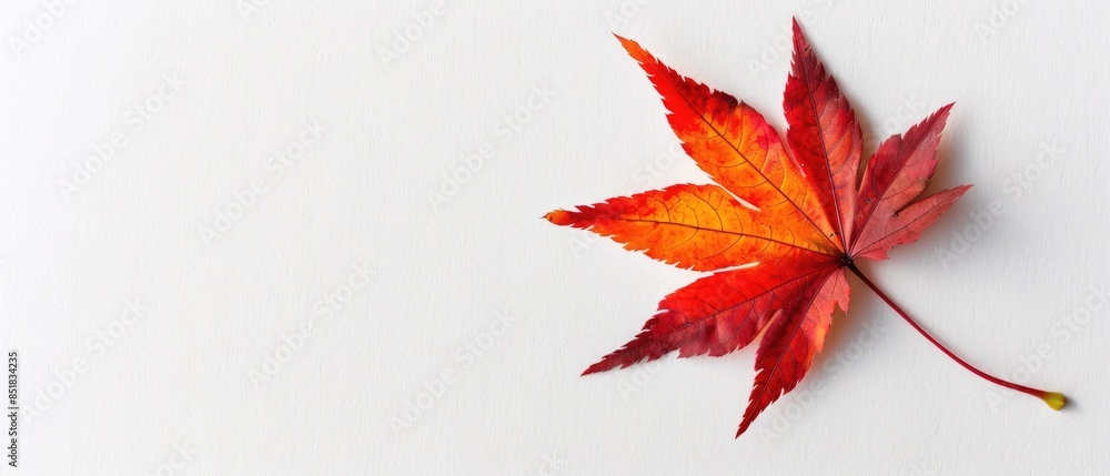 Autumn leaf with vibrant colors on a light background, providing clear copyspace
