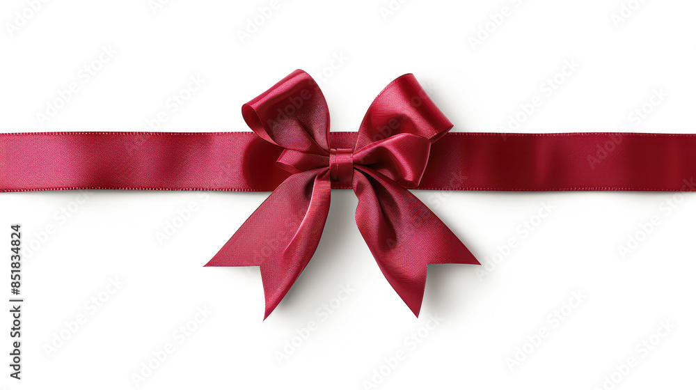 Luxurious Red Ribbon with Elegant Bow on White Background Luxurious Red Ribbon with Elegant Bow on White Background