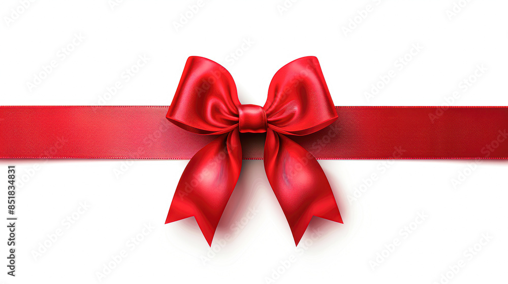 Elegant Ultra Detailed Red Ribbon with Bow on White Background Elegant Ultra Detailed Red Ribbon with Bow on White Background