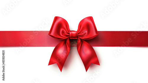 Elegant Ultra Detailed Red Ribbon with Bow on White Background