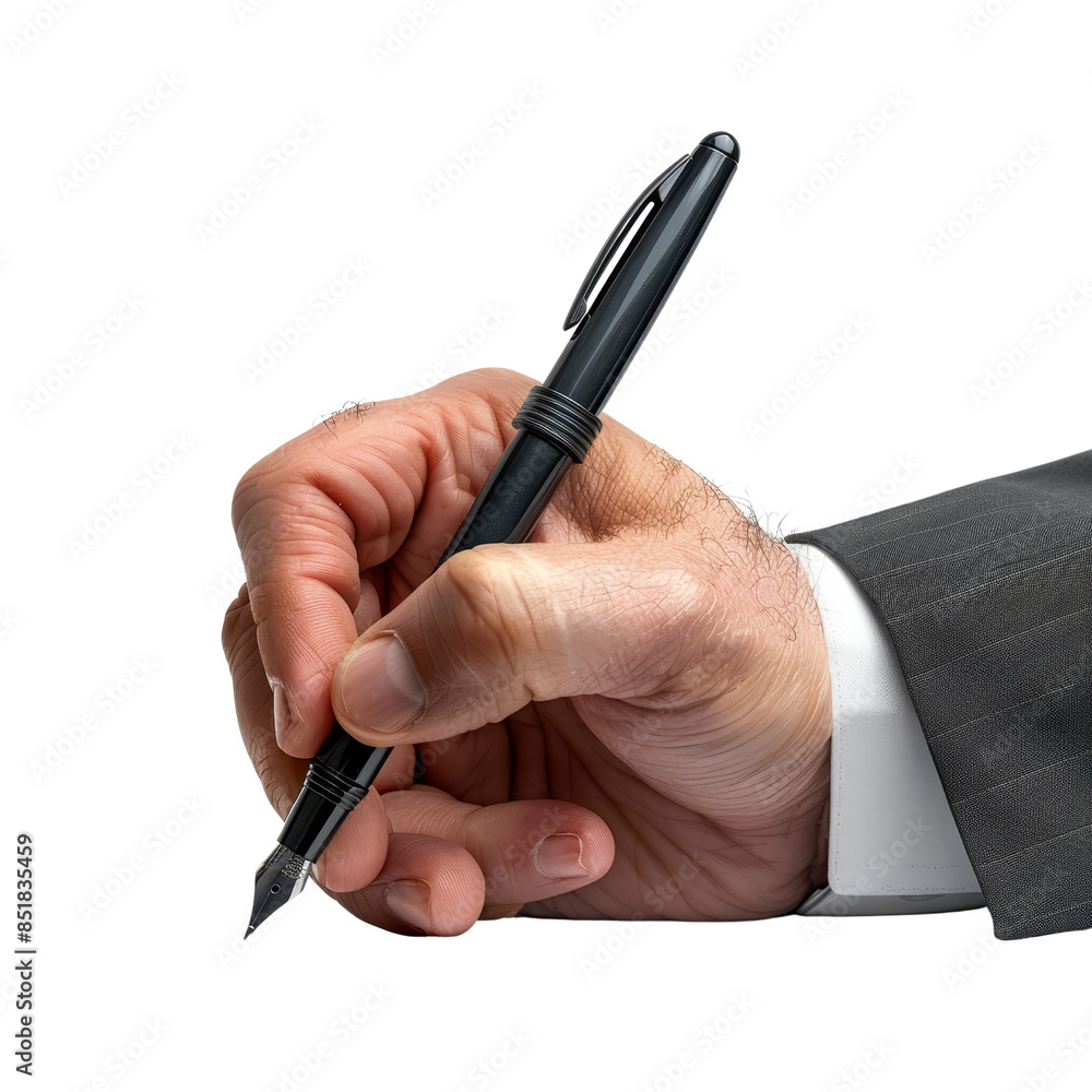 Hand holding black pen in business suit for signing a contract on ...