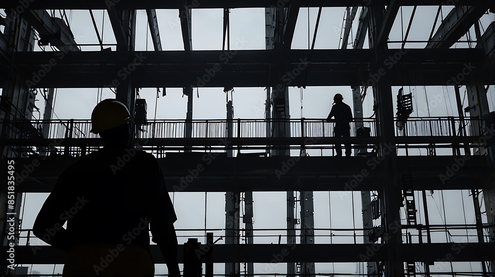 silhouettes of workers in buildings and factories for business background silhouettes of workers in buildings and factories for business background