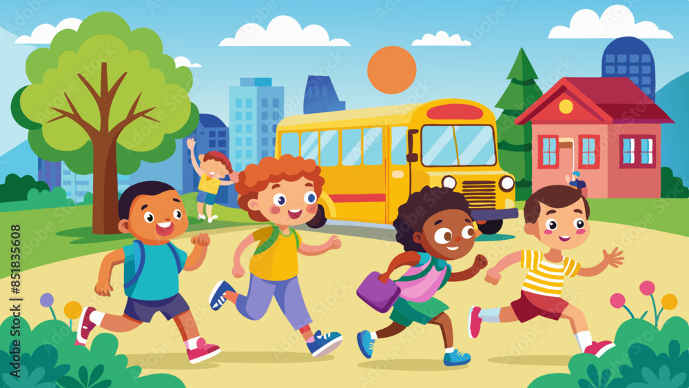 children-running-after-the-school-bus children-running-after-the-school-bus