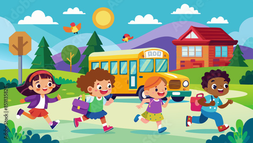 children-running-after-the-school-bus