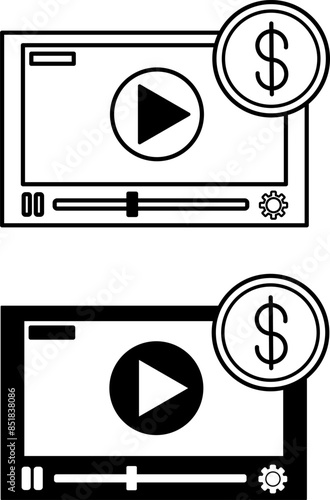 Monetization icons. Black and White Vector Icons. Making Money on the Internet. Blogger and Social Networks Concept