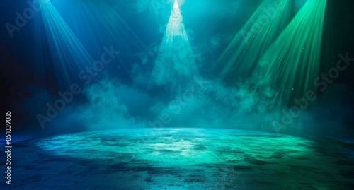 Wallpaper Mural Dark blue background and green, with a glowing light beam shining down on the center of an empty stage Torontodigital.ca