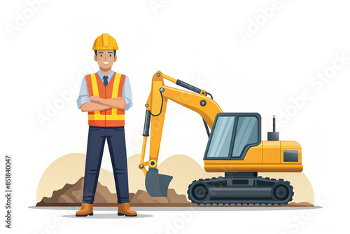 Illustration of a backhoe driver isolated on white background.