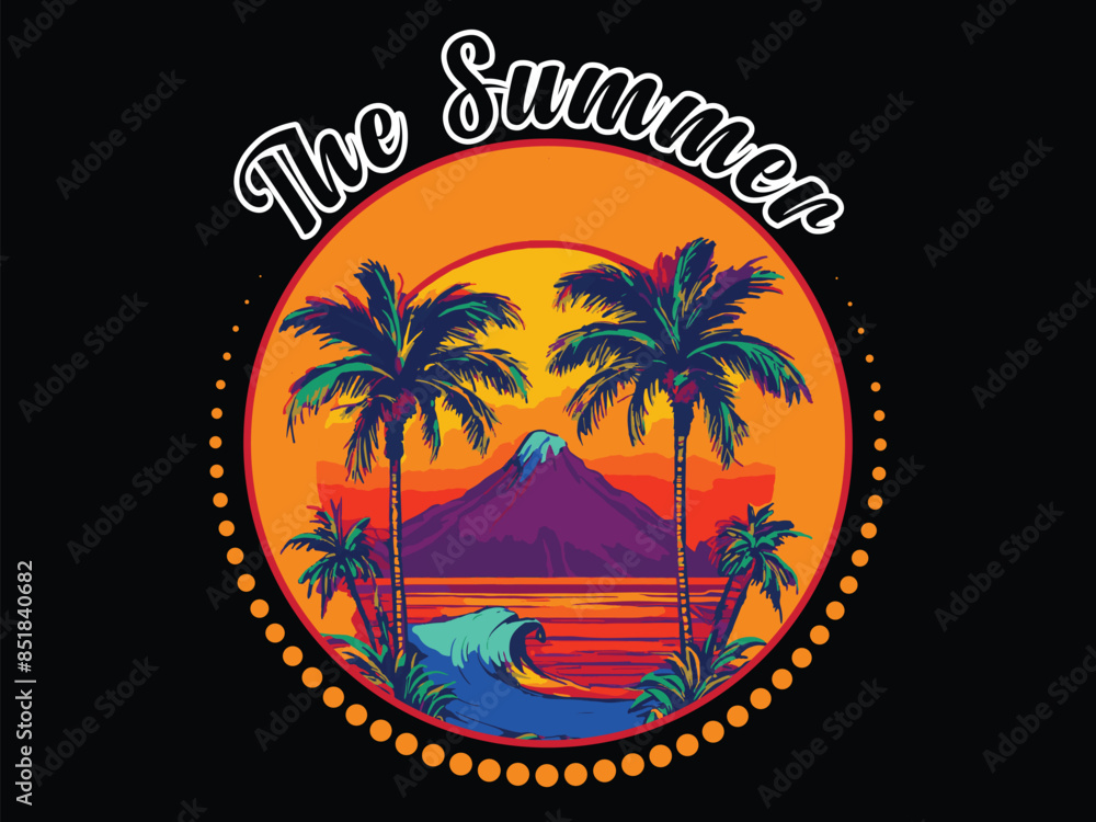 Fototapeta premium Vector Summer T-Shirt Design: Vibrant, Fun Graphics Perfect for Sunny Days and Beach Vibes.