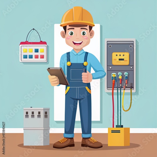 Uniform character illustration of technician or worker or foreman
