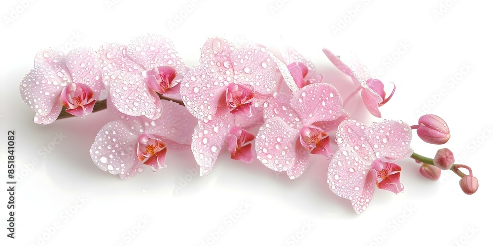 Exotic Hanging Orchids with Dew Drops A Digital Design on White Background. Concept Orchids, Dew Drops, Exotic, Digital Design, White Background Exotic Hanging Orchids with Dew Drops A Digital Design on White Background. Concept Orchids, Dew Drops, Exotic, Digital Design, White Background