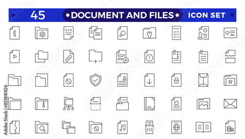 Document outline icon set. Documents symbol collection. Different documents icons.Set of file and document Icons. Simple line art style icons pack.