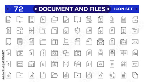 Document outline icon set. Documents symbol collection. Different documents icons.Set of file and document Icons. Simple line art style icons pack.