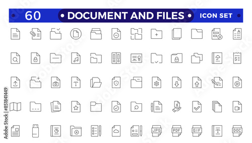 Document outline icon set. Documents symbol collection. Different documents icons.Set of file and document Icons. Simple line art style icons pack.