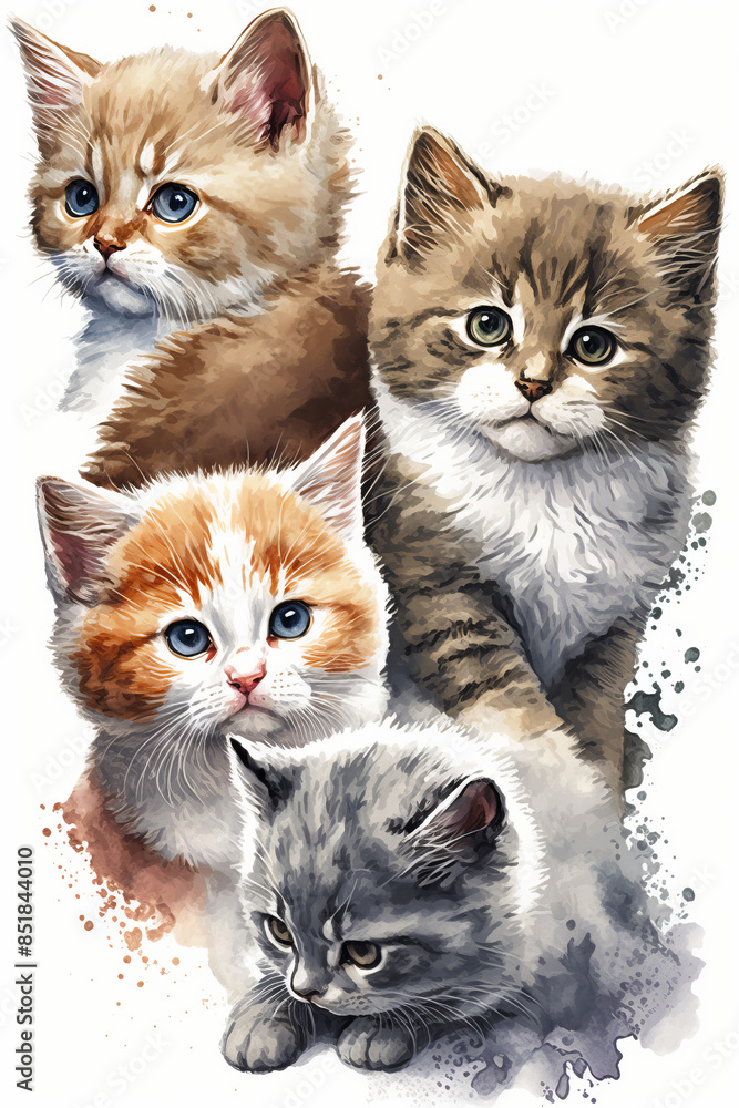 Watercolor cats and flowers collection Watercolor cats and flowers collection