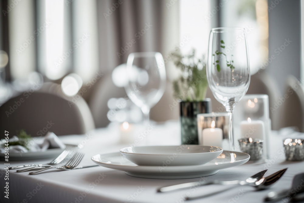 Elegant dining table setting in soft light Elegant dining table setting in soft light